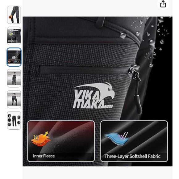 Vikamaka Men's Thermal Fleece Cycling Pants, Reflective Waterproof Bicycle - Picture 3 of 7